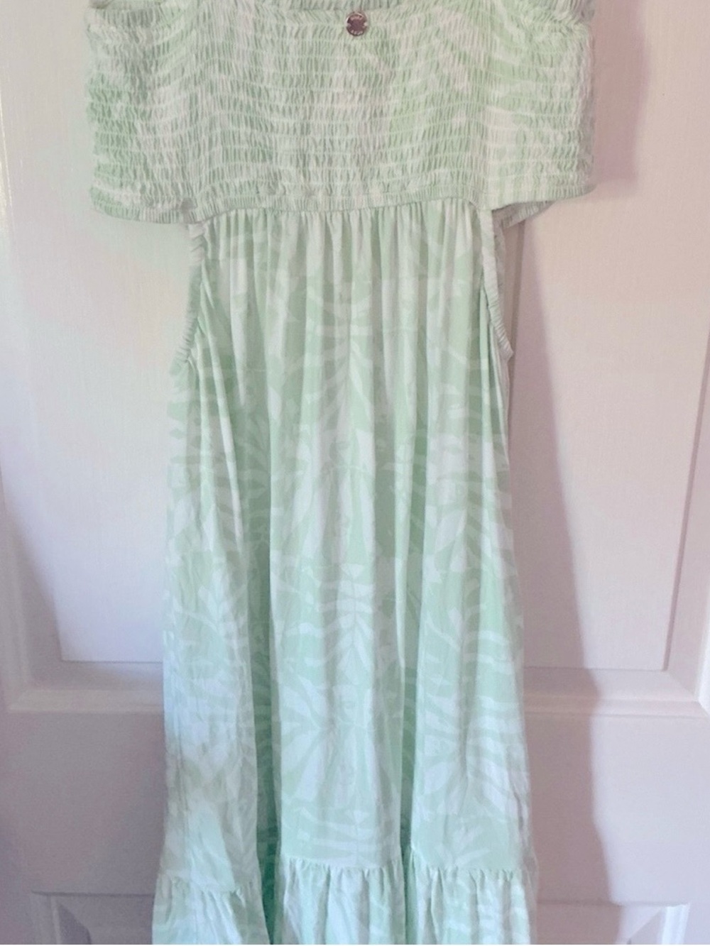 Roxy Green and White Tropical Maxi Sundress, Size Large